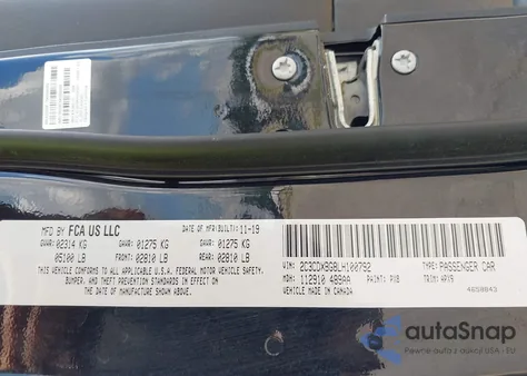 2020 Dodge Charger Sxt Rwd из США, поврежденный, VIN 2C3CDXBG8LH100792